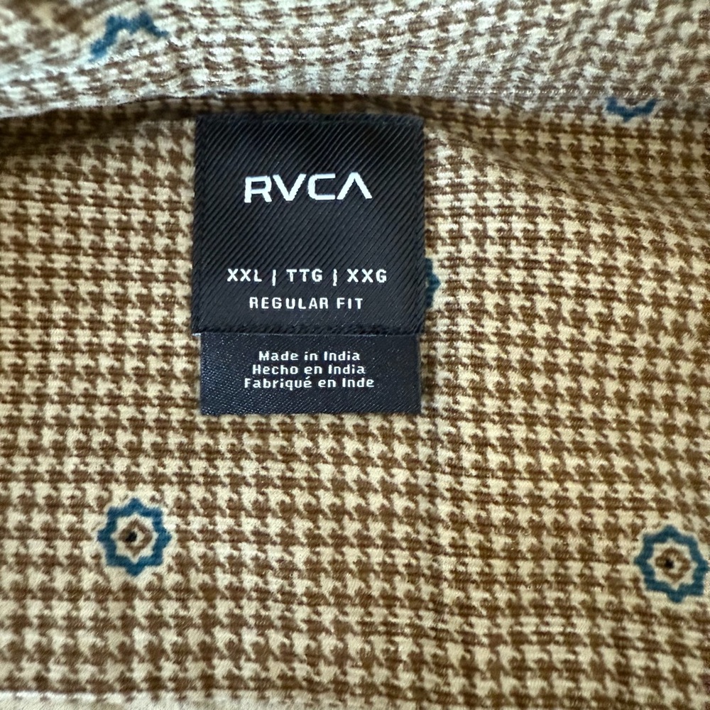 RVCA Brown Houndstooth Button Up Freeman Corduroy Long 100% Cotton Sleeve XXL - Picture 12 of 16